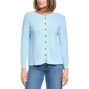 Hannah Rose Womens Button Arrow Stitch Reversible Cashmere-Blend Cardigan, Blue